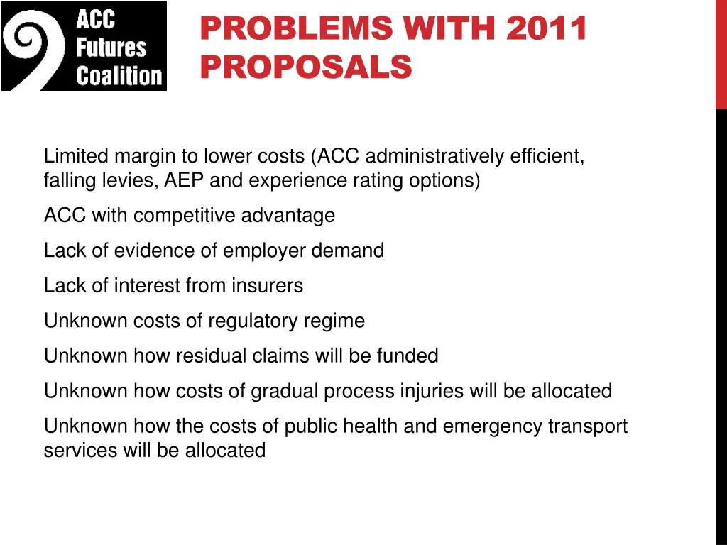 problems with 2011 proposals