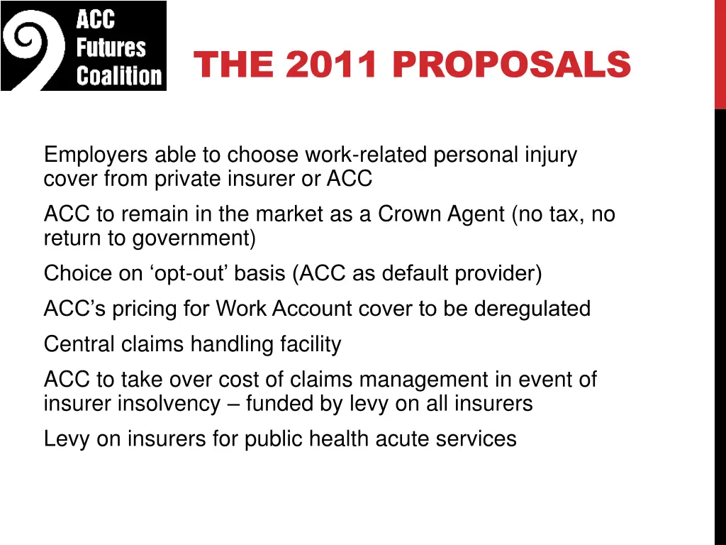 the 2011 proposals