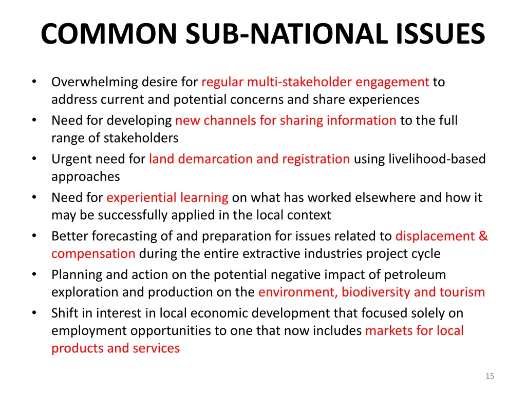 common sub national issues