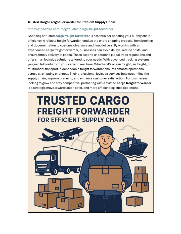 trusted cargo freight forwarder for e icient