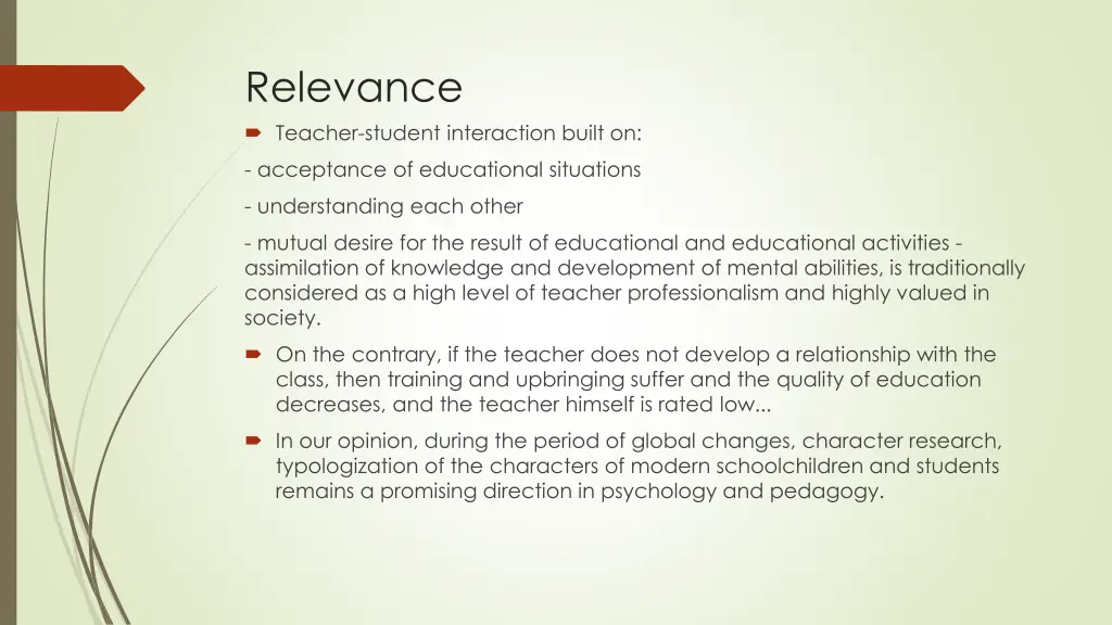 relevance teacher student interaction built on