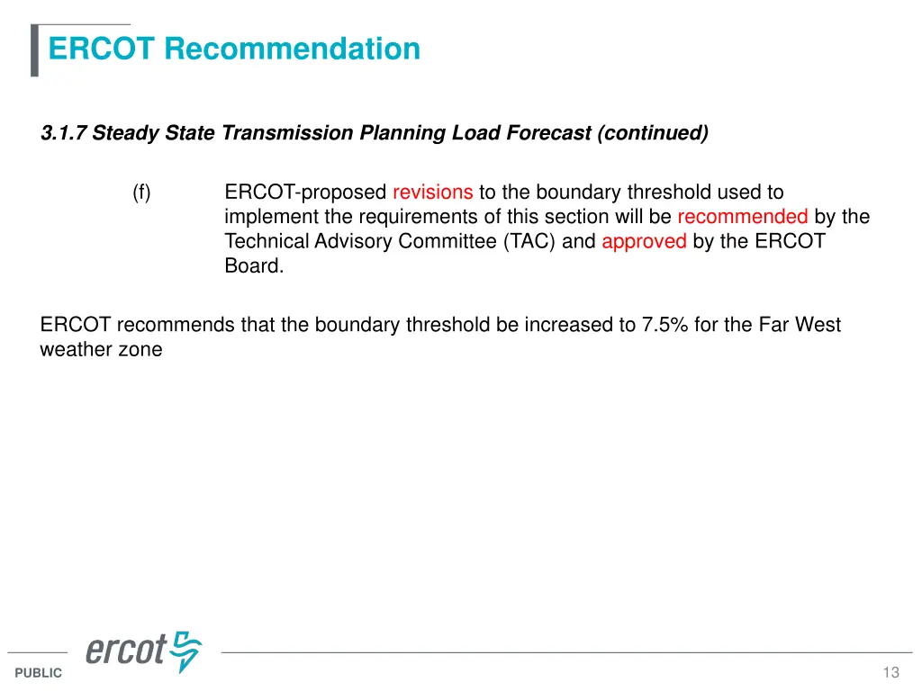ercot recommendation