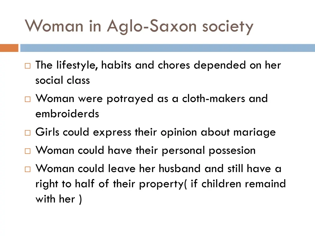 woman in aglo saxon society
