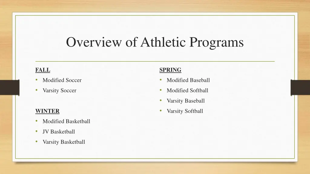 overview of athletic programs