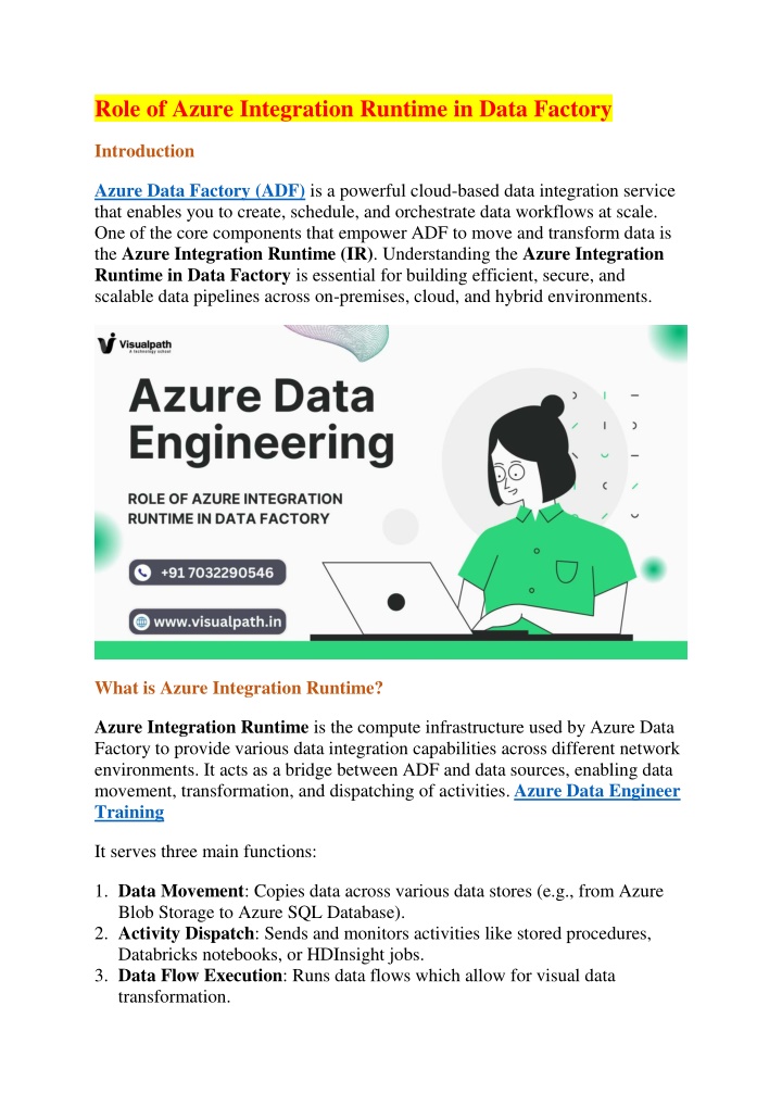role of azure integration runtime in data factory