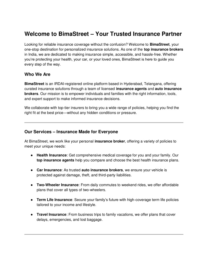 welcome to bimastreet your trusted insurance