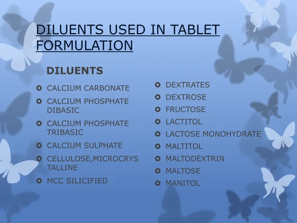 diluents used in tablet formulation