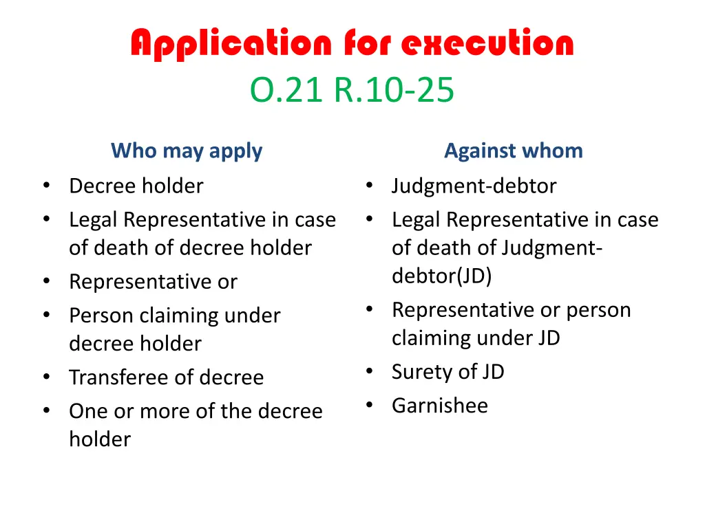 application for execution o 21 r 10 25