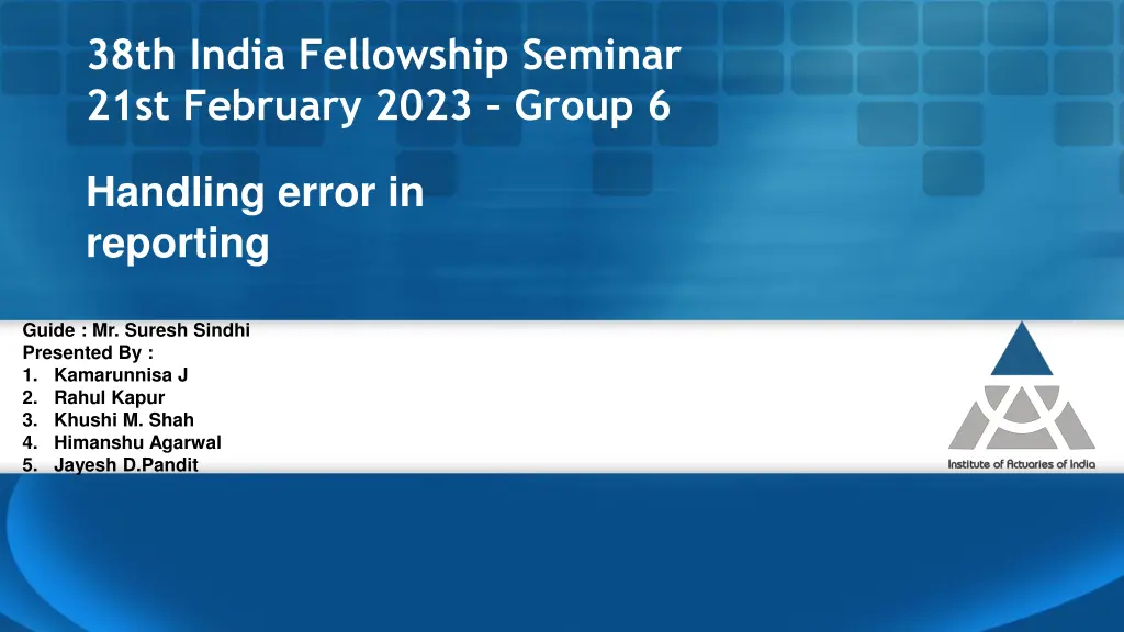 38th india fellowship seminar 21st february 2023