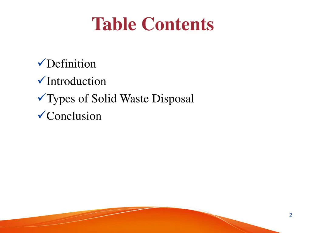 table contents