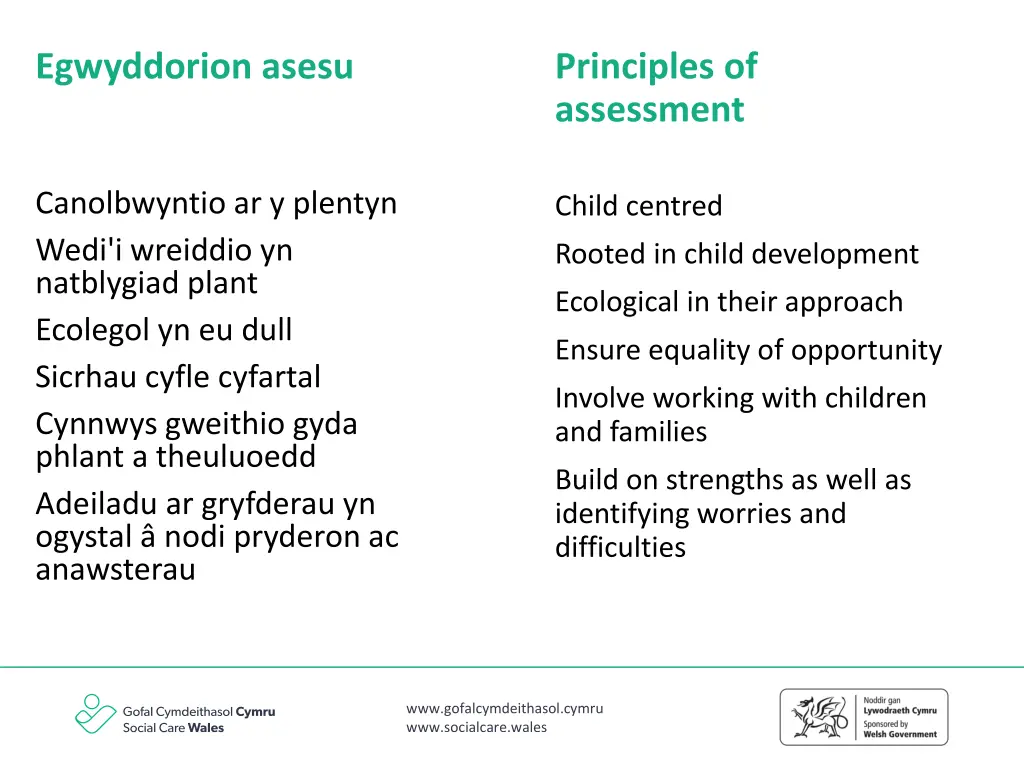 egwyddorion asesu