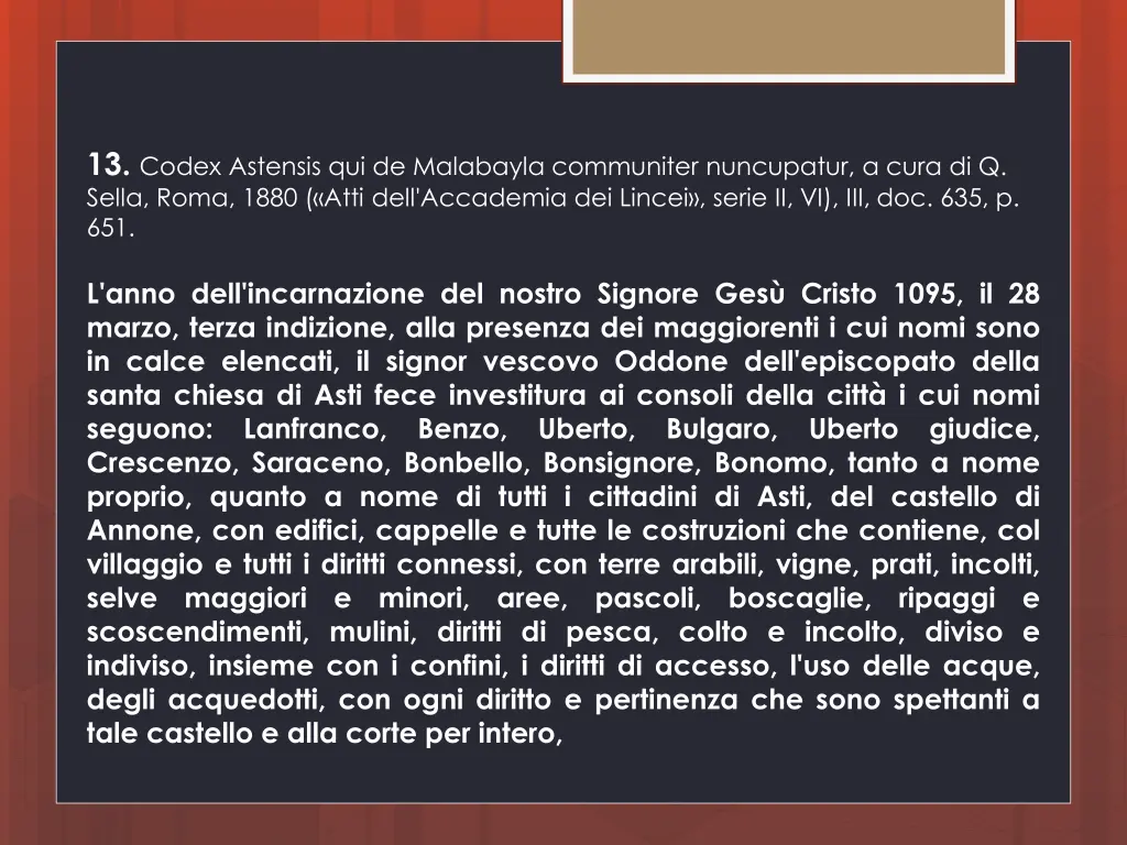 13 codex astensis qui de malabayla communiter