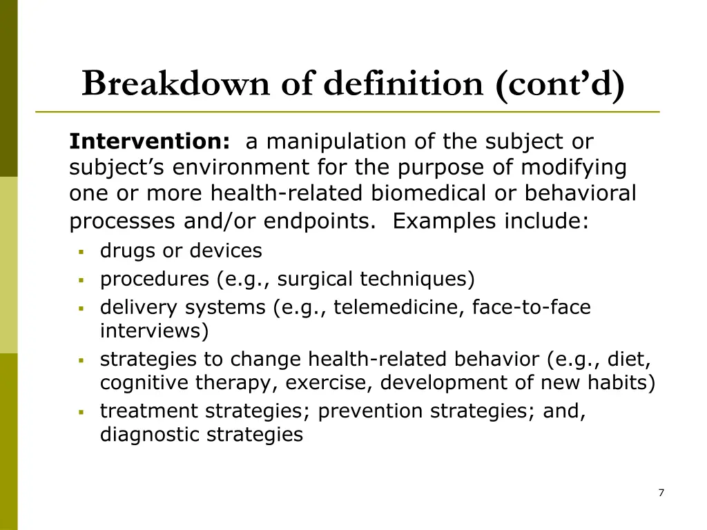 breakdown of definition cont d