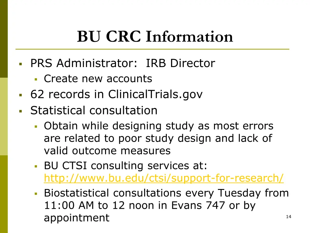 bu crc information