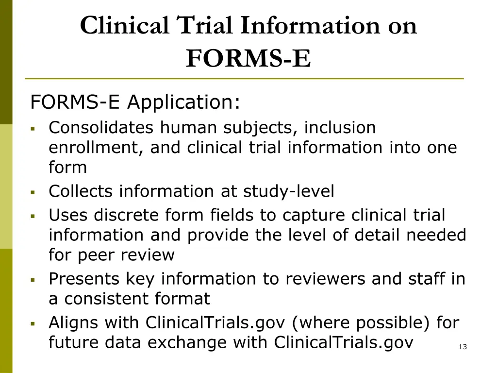 clinical trial information on forms e