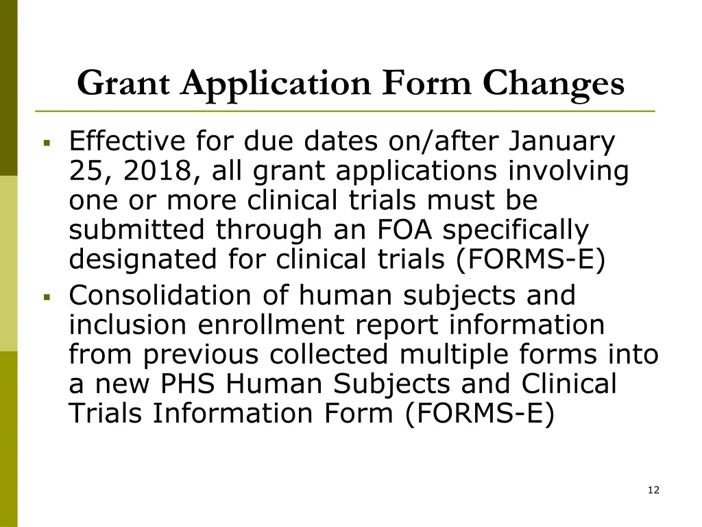 grant application form changes