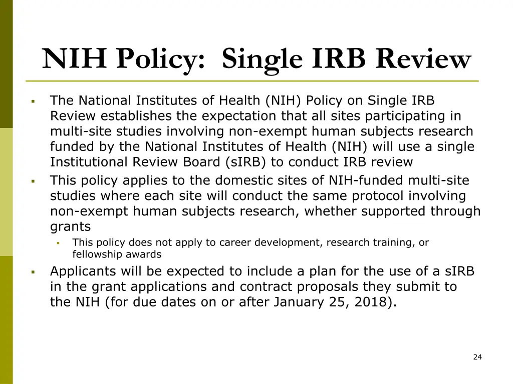 nih policy single irb review