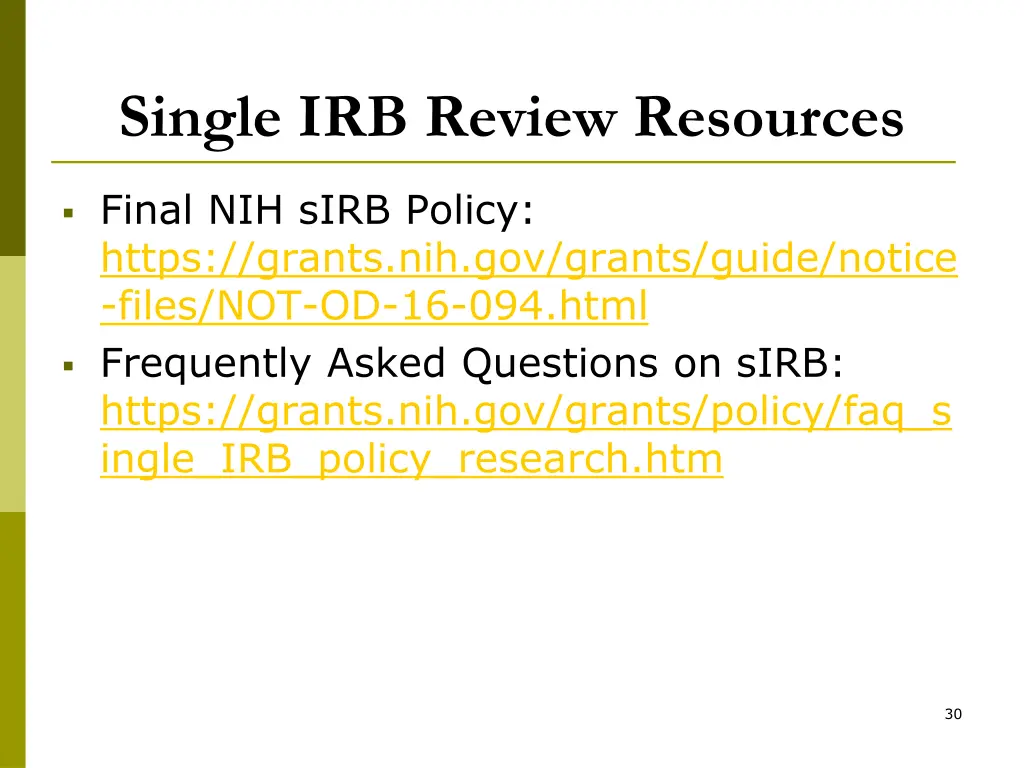 single irb review resources