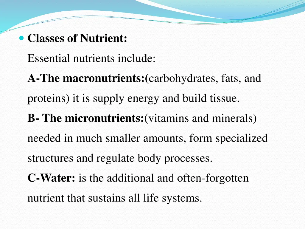 classes of nutrient