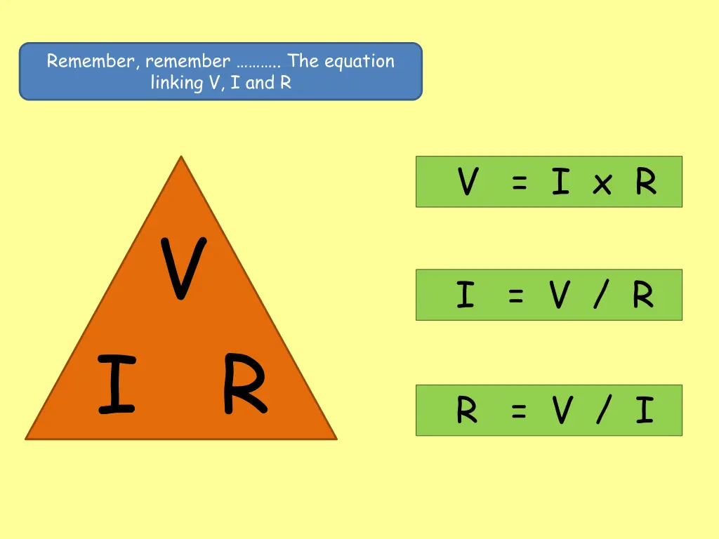 remember remember the equation linking v i and r