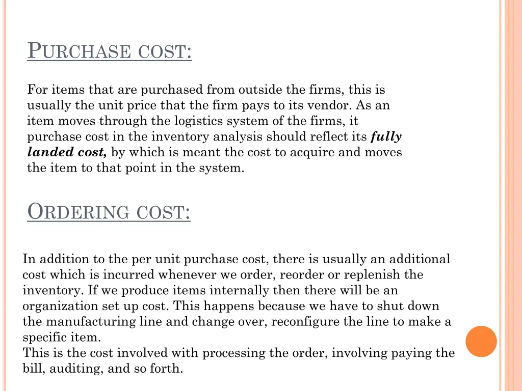 p urchase cost