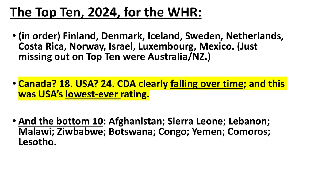 the top ten 2024 for the whr