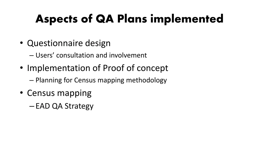 aspects of qa plans implemented