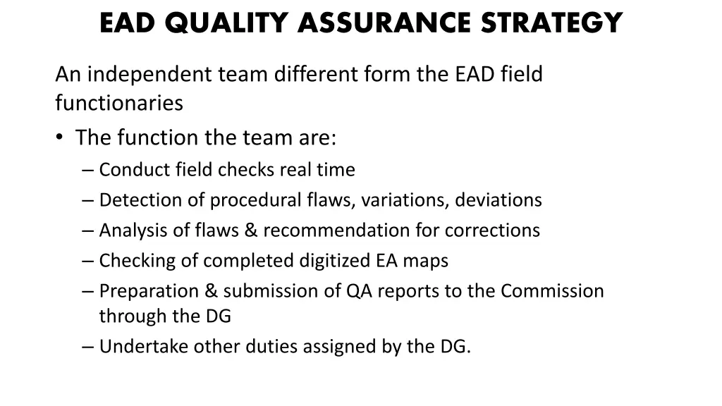 ead quality assurance strategy