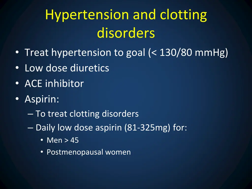 hypertension and clotting disorders treat