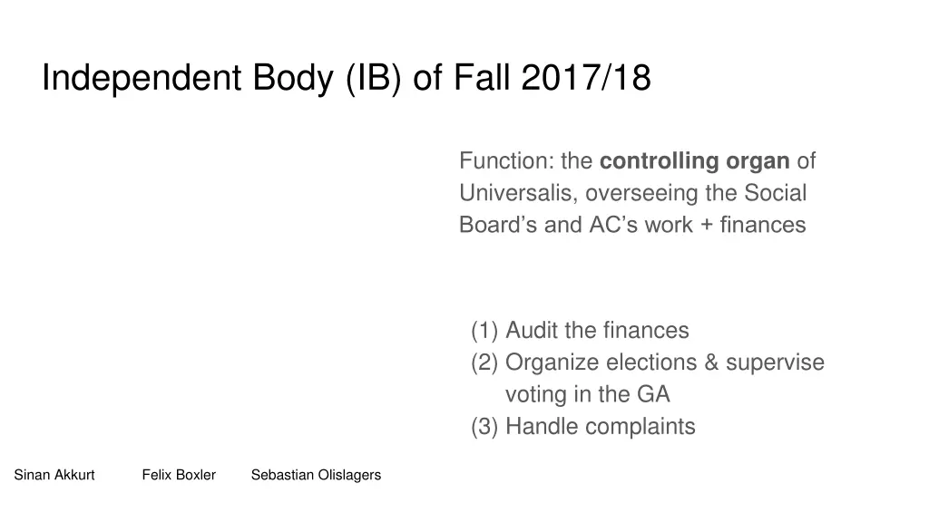 independent body ib of fall 2017 18
