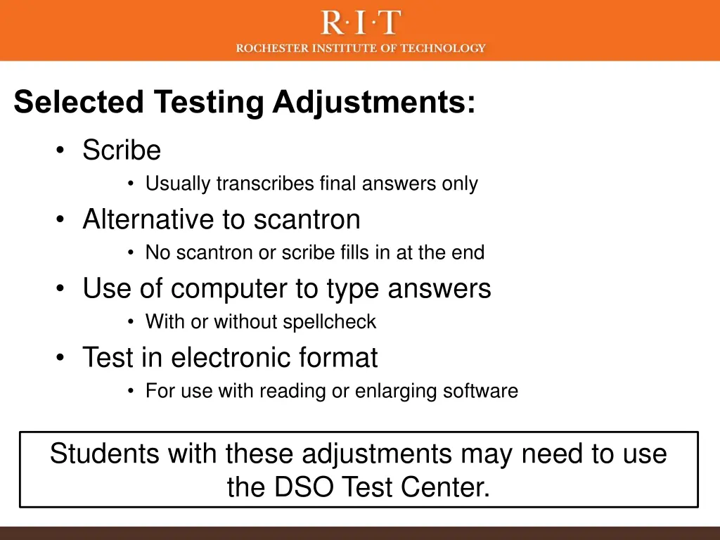 selected testing adjustments 1