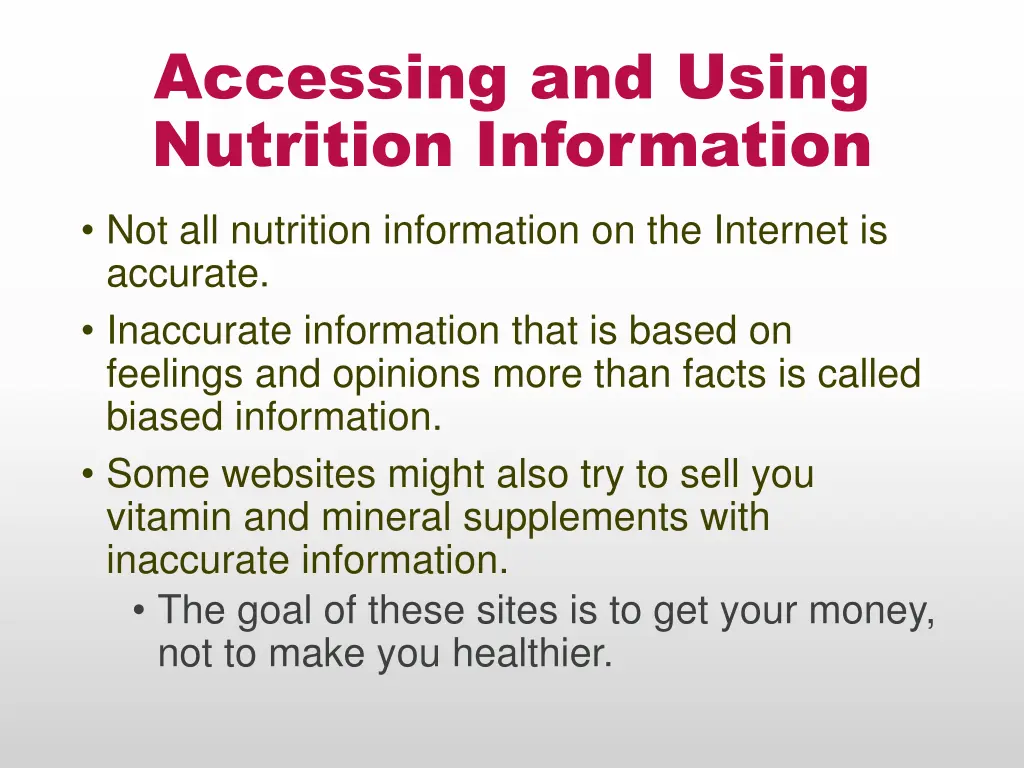 accessing and using nutrition information