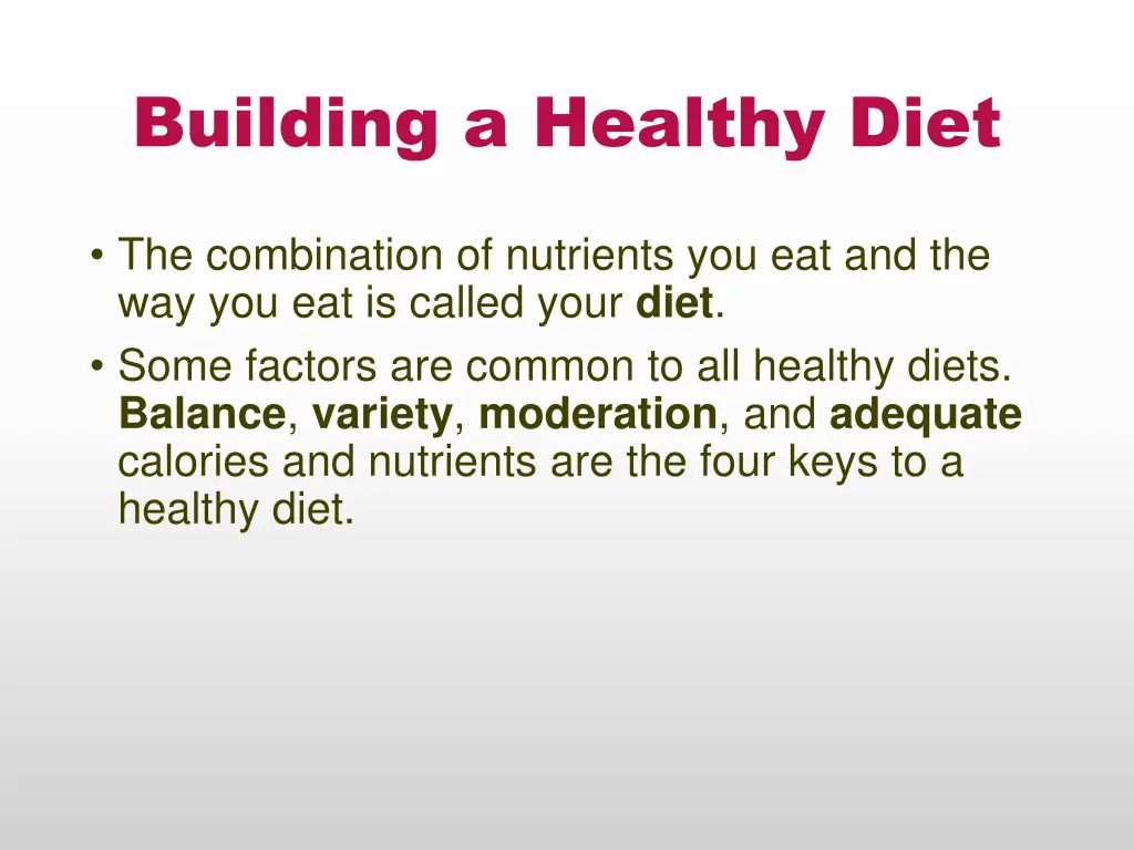 building a healthy diet