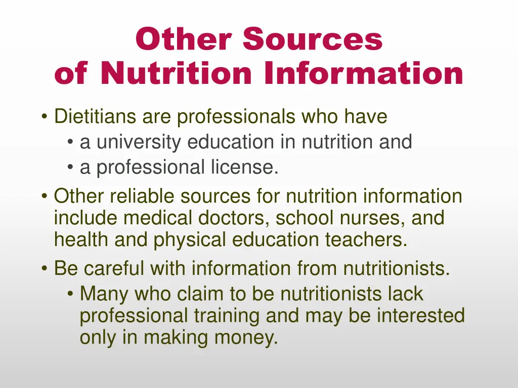other sources of nutrition information