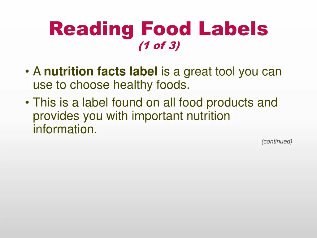 reading food labels 1 of 3