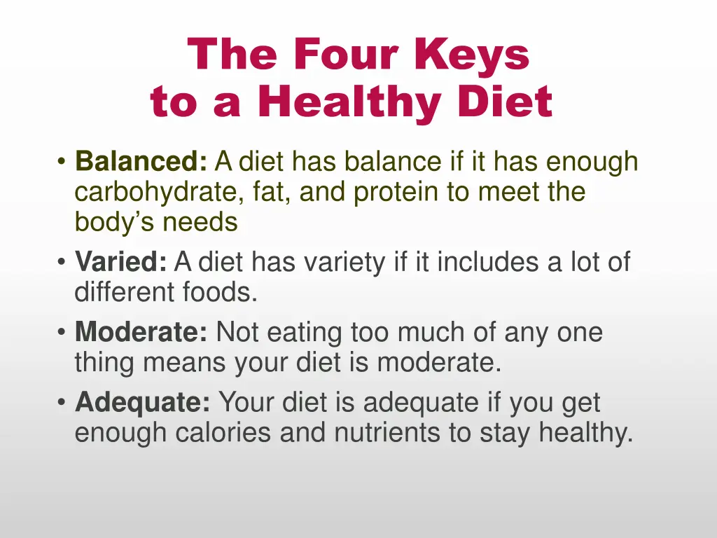the four keys to a healthy diet