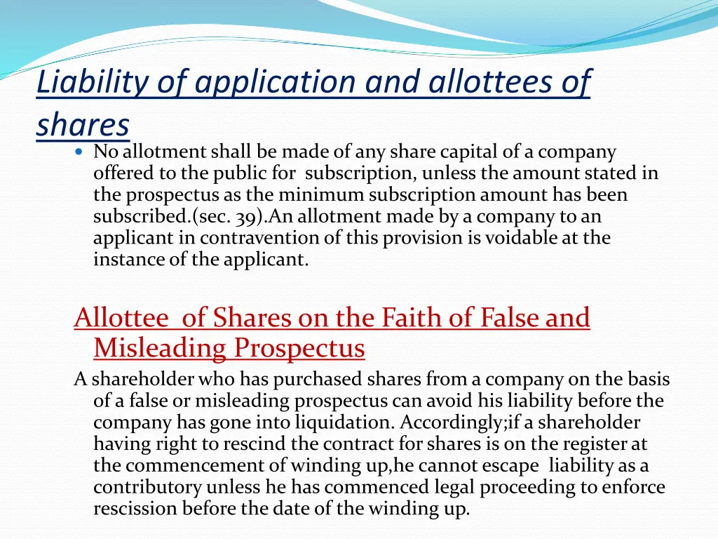 liability of application and allottees of shares