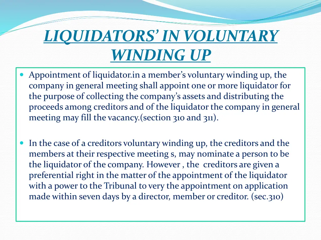 liquidators in voluntary winding up