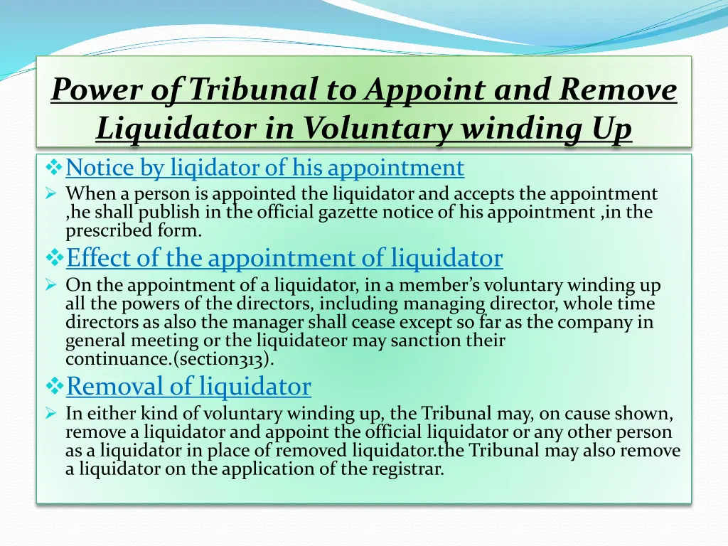 power of tribunal to appoint and remove