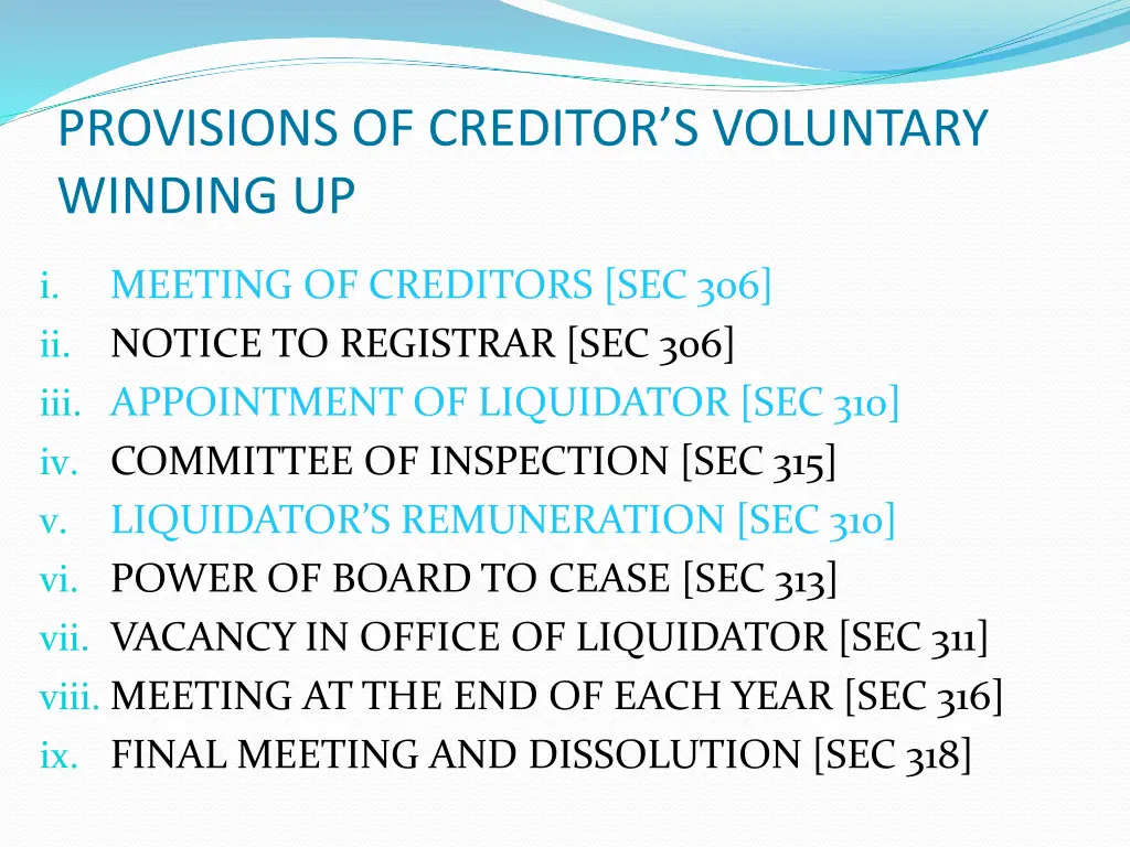 provisions of creditor s voluntary winding up