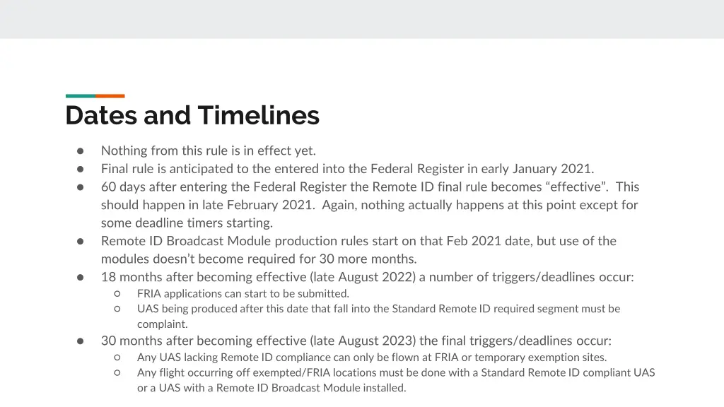 dates and timelines