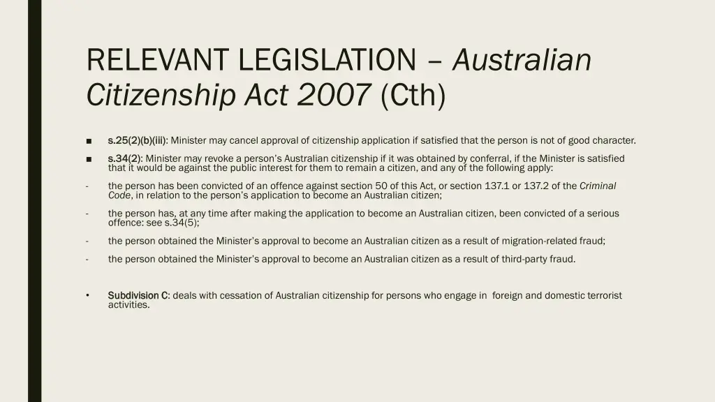 relevant legislation australian citizenship 1