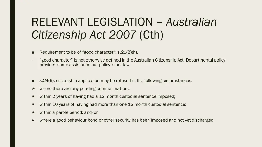 relevant legislation australian citizenship