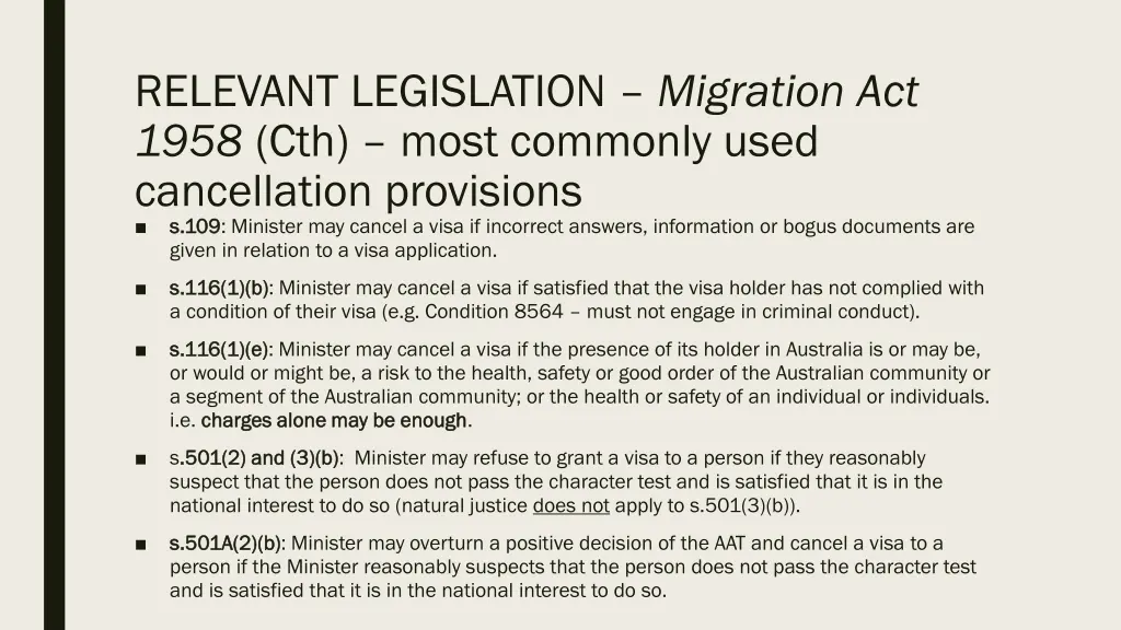 relevant legislation migration act 1958 cth most 1