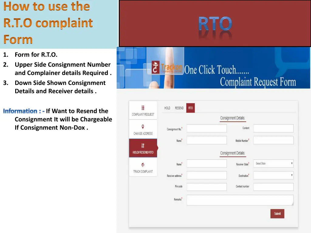 how to use the r t o complaint form