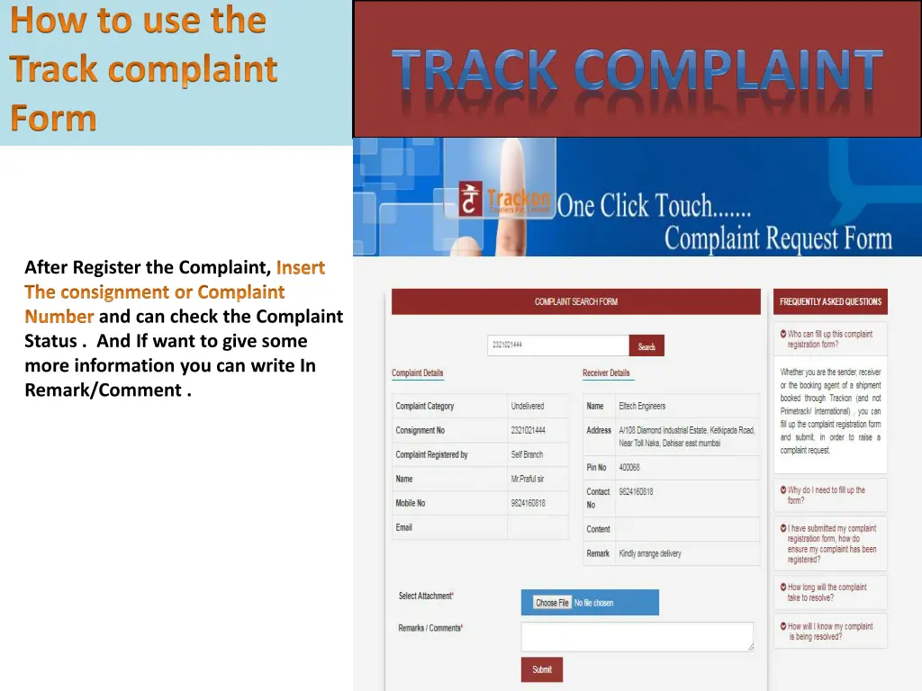 how to use the track complaint form