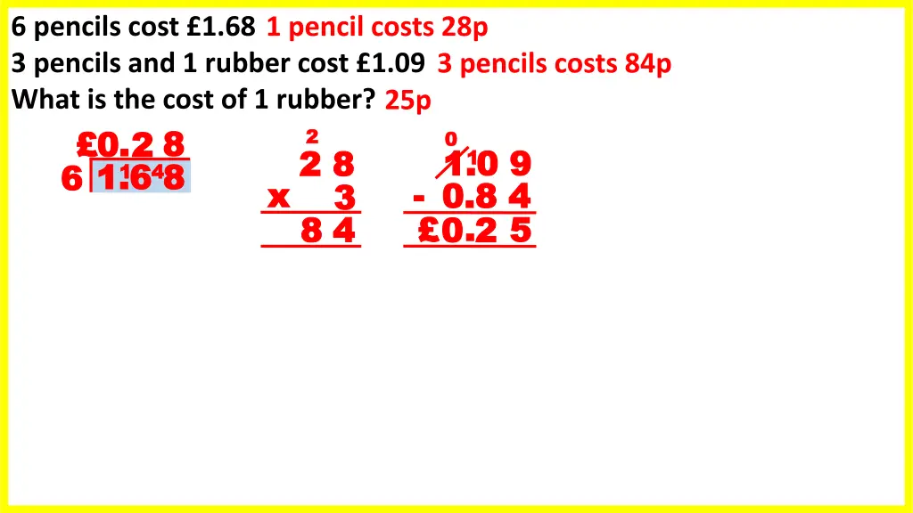 6 pencils cost 1 68 3 pencils and 1 rubber cost