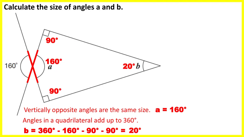 calculate the size of angles a and b