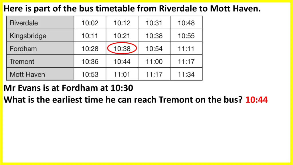 here is part of the bus timetable from riverdale 1