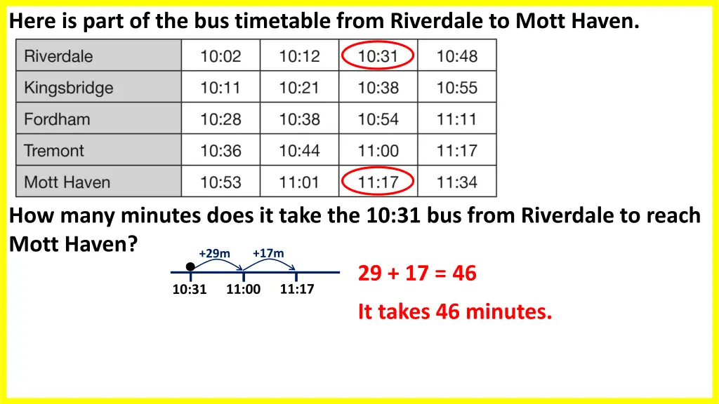 here is part of the bus timetable from riverdale
